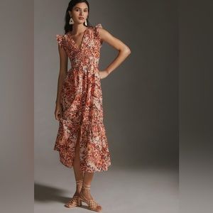 PERIGRENE MIDI DRESS ANTHROPOLOGIE BROWN MOTIF / SMALL